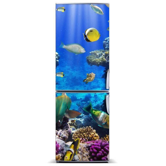 Autocollant De Porte Tulup 75x205 Cm - Motif Poissons Coralliens Bleu, Décoration Moderne