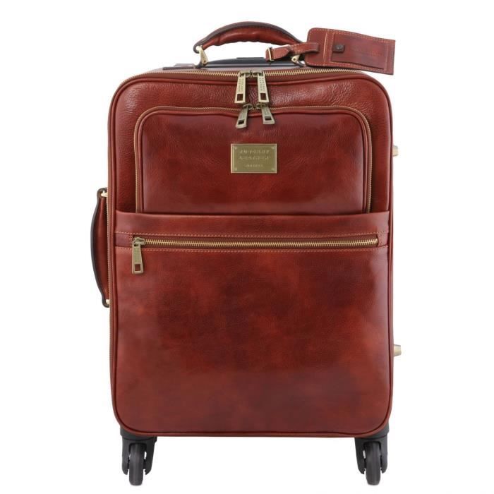 tuscany leather - tl voyager - valise verticale en cuir avec 4 roulettes - marron (tl141911)