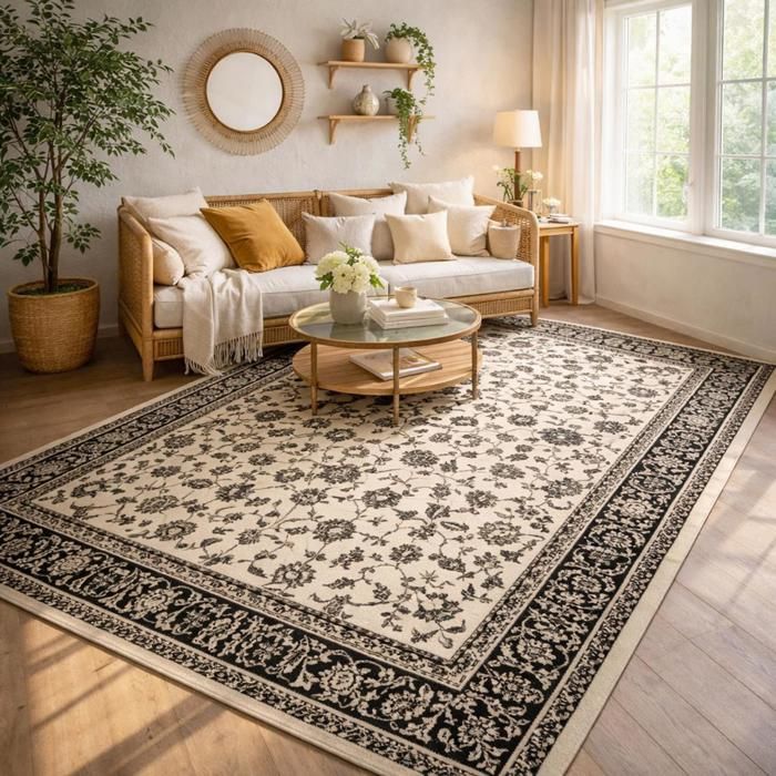 Tapis oriental 80x150 rectangle ivoire tissé motif ancestral LYN1 NOMED