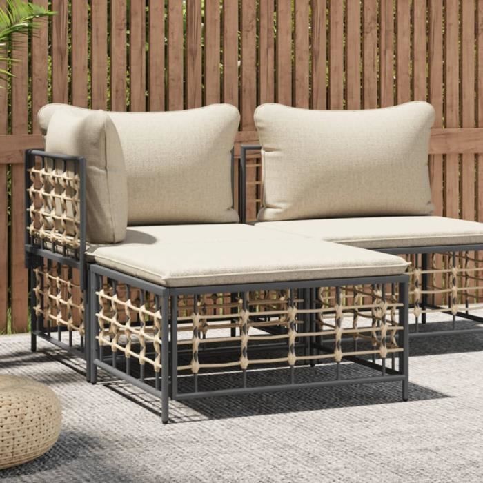 vidaXL Tabouret de jardin avec coussin beige résine tressée 364132