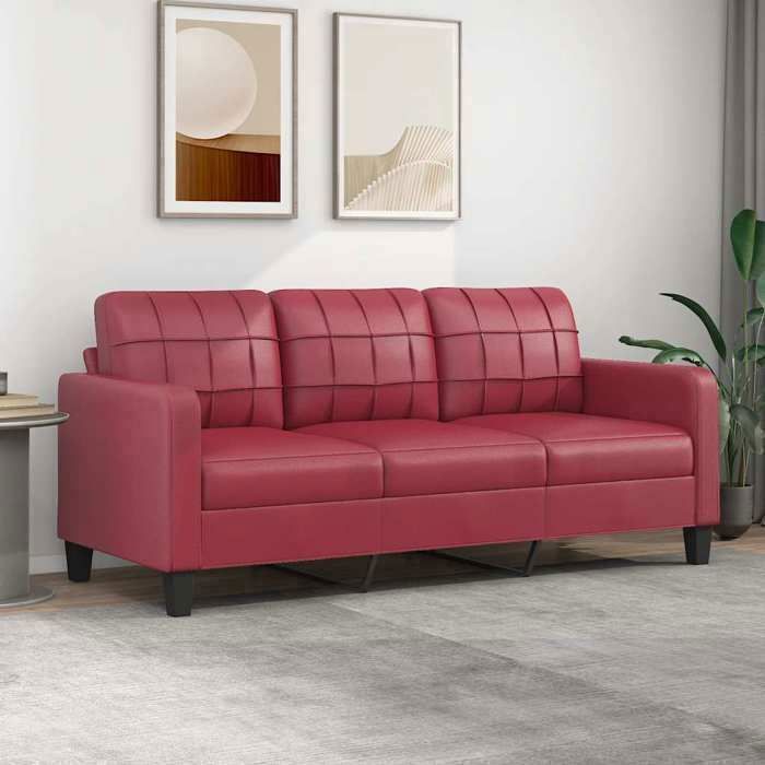 vidaXL Canapé à 3 places Rouge bordeaux 180 cm Similicuir 359125