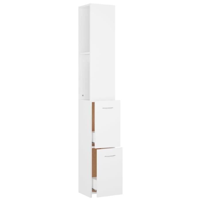Armoire de salle de bain - VINGVO - Blanc - 25x25x170 cm - Aggloméré - Montage à poser au sol