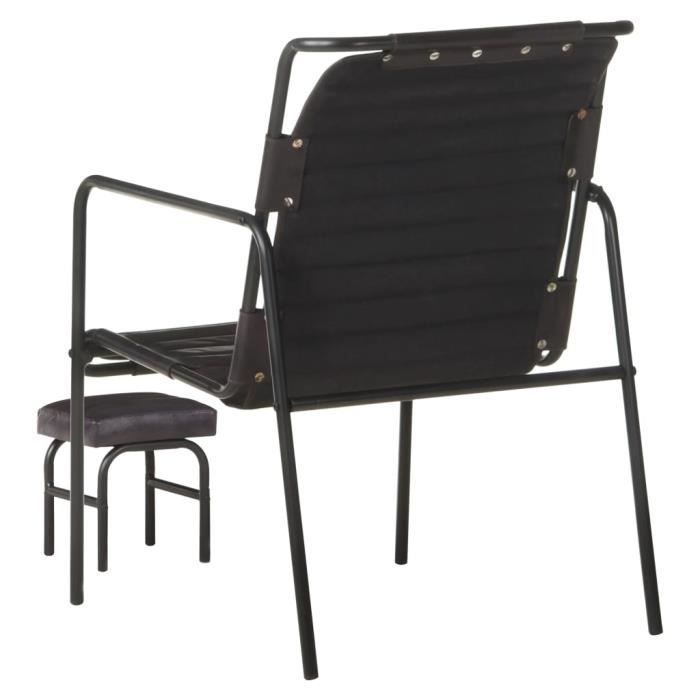 Fauteuil de relaxation avec repose-pied - VINGVO - Noir - Cuir véritable - Vintage - Intérieur