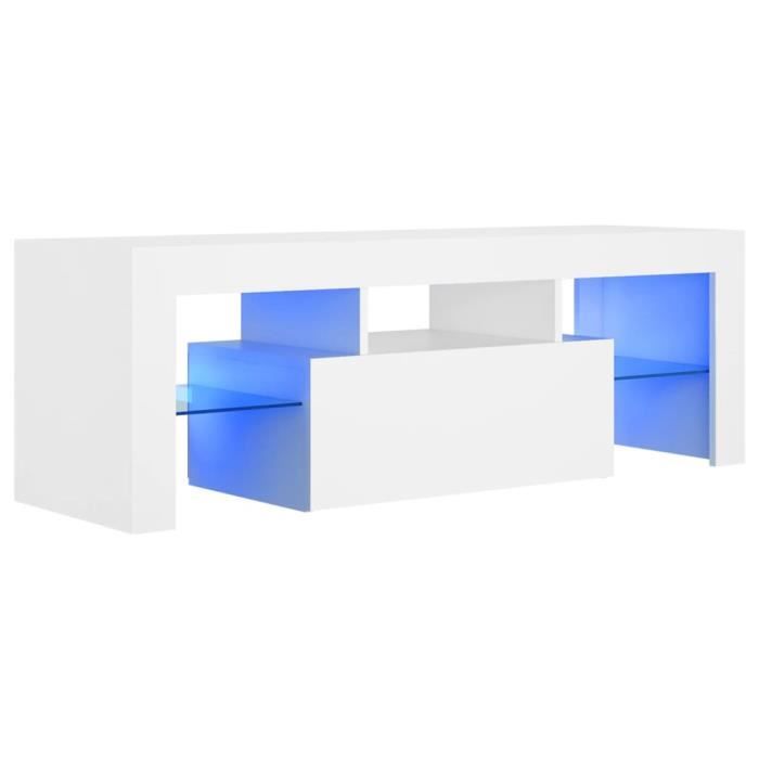 Meuble TV - VINGVO - Blanc - LED RVB - 120x35x40 cm