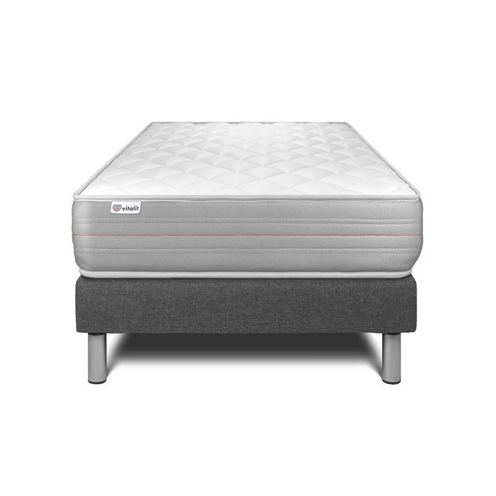 Ensemble Matelas Sommier 120x200 cm - Sommier Gris (en kit) - Vitalmemo Gris