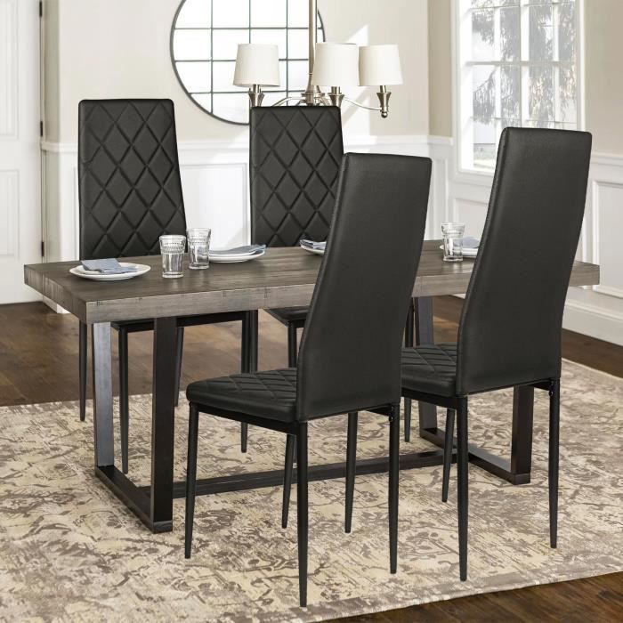 willonin® 4 x chaises de salle à manger, noir dossier et siège en similicuir à sergé, cadre en métal laqué, polyvalent pour salon
