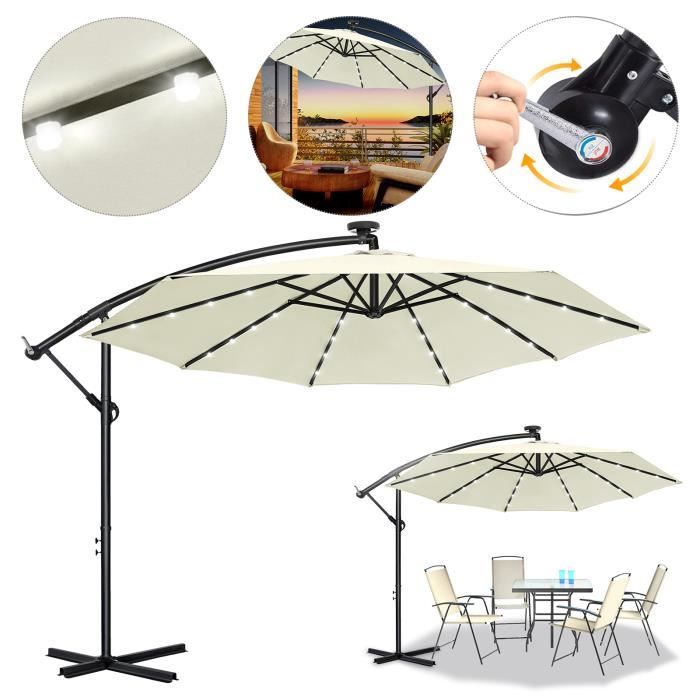 Parasol 350 Cm Avec Protection UV 30+ Manivelle Pliable Alu Rond Balcon Terrasse Jardin Parasol A Manivelle Marche Vert 87781002
