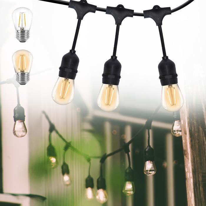 Guirlandes Lumineuse LED Extérieures 15M avec 15 Ampoules E27 2W pour