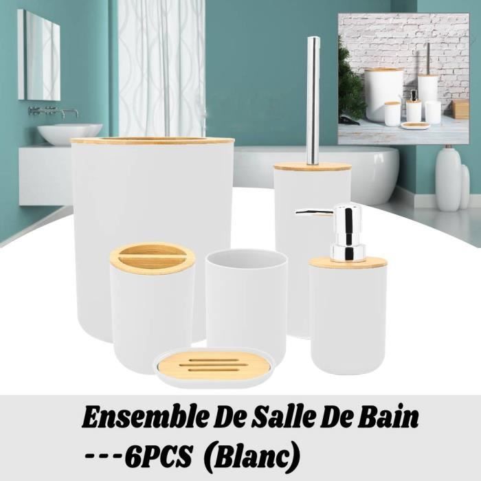 Ensemble Salle De Bain 6 Pièces Gris - Porte-brosse à Dents, Distributeur Savon, Poubelle, Porte-savon, Tasse & Porte-balai