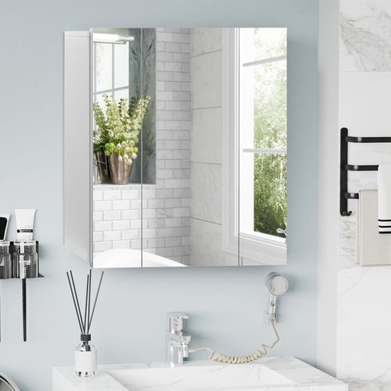 Armoire Murale Salle De Bain Avec Miroir LED - Rangement, Porte-serviette, Blanc 55x17x46 Cm - 2
