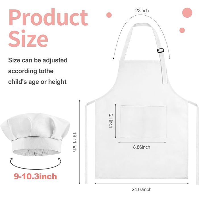 NETUME Ensemble de Tablier et de Manches de Chapeau de Chef pour Enfants, Tablier Blanc en Toile NETUME Ensemble de Tablier et de Manches de Chapeau de Chef pour Enfants, Tablier Blanc en Toile