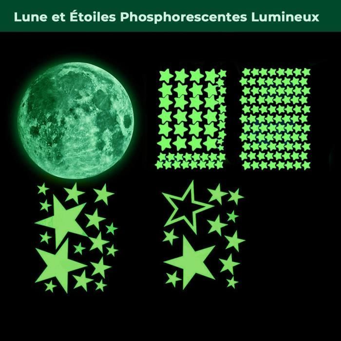 4 feuilles (feu vert) Étoiles phosphorescentes, points lumineux autocollant  fluorescent, stickers fluorescents pour ton ciel étoilé