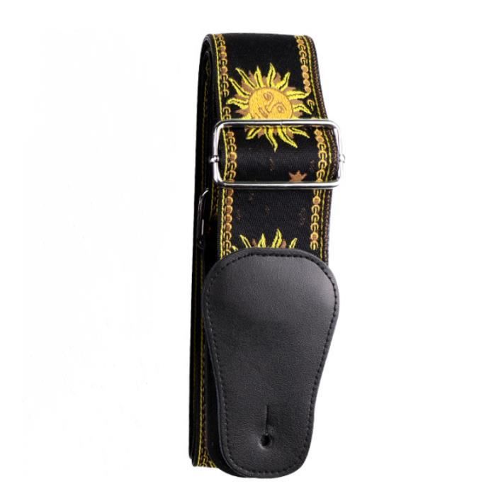 Rayzm Sangle De Guitare Jacquard Coton Brodé – Confortable, Antidérapante, 5 Cm Large, Réglable 100-156 Cm + Porte-médiators