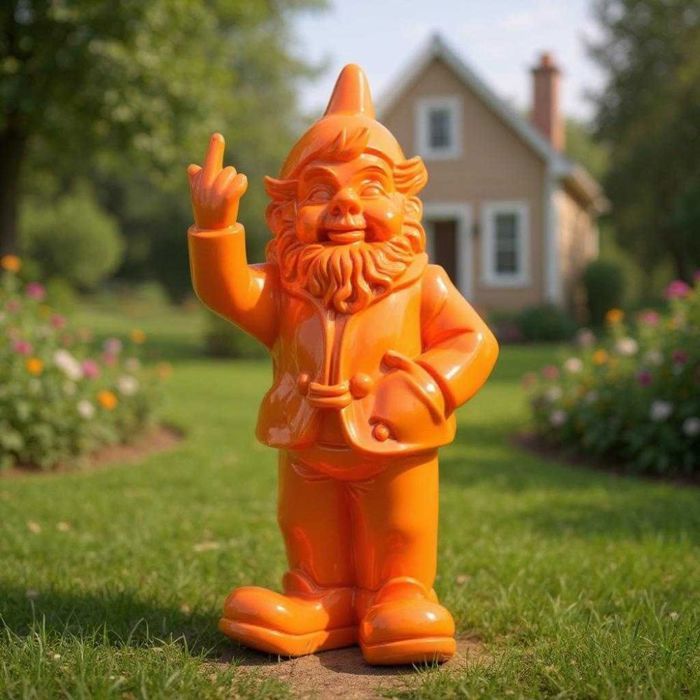 Statue Nain De Jardin En Résine Qui Fait Un Doigt D'honneur - Multicolore Et Noir - 21 Cm