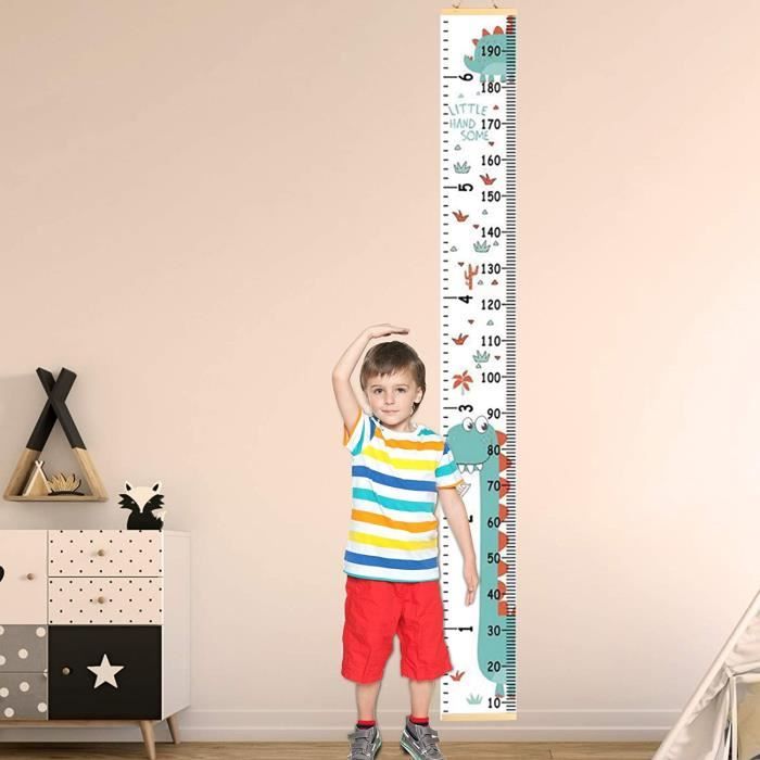 Toise Murale De Croissance 200 Cm – Règle Suspendue Enfants Avec Motif Dinosaure, Toile Imperméable