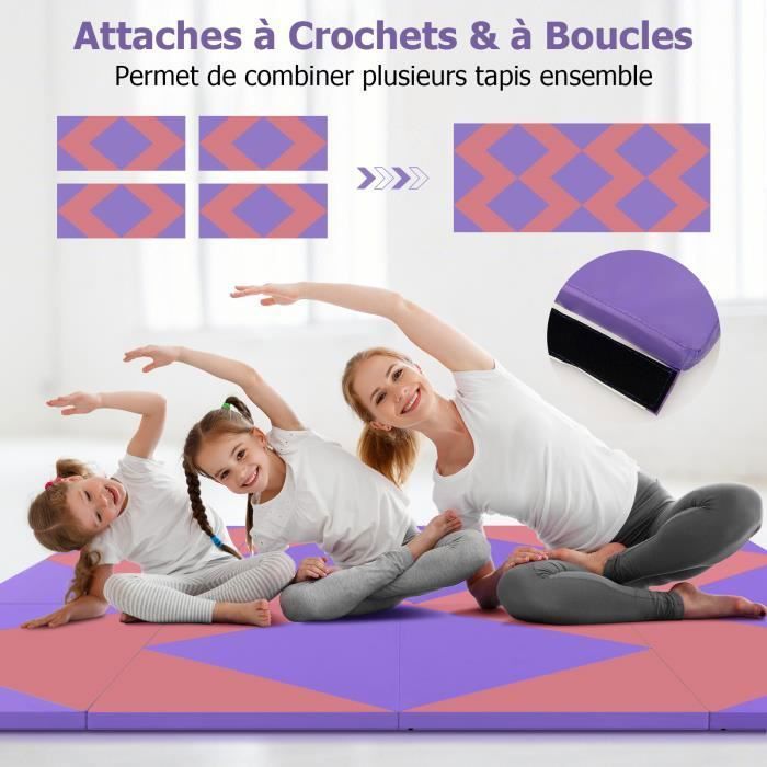Tapis De Gymnastique Bonnlo 4 Panneaux Pliable – Violet Et Bleu, épaisseur 5 Cm, Avec Poignée