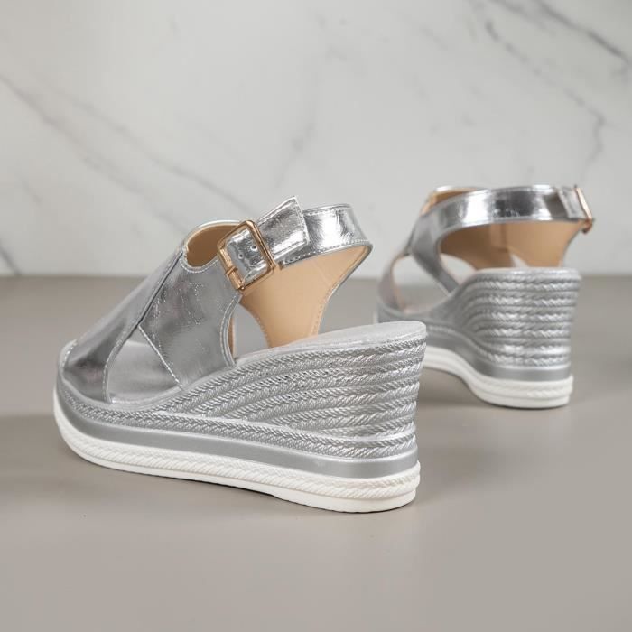 Sandales à plateforme pour femmes Sasaquoy Argent Cuir