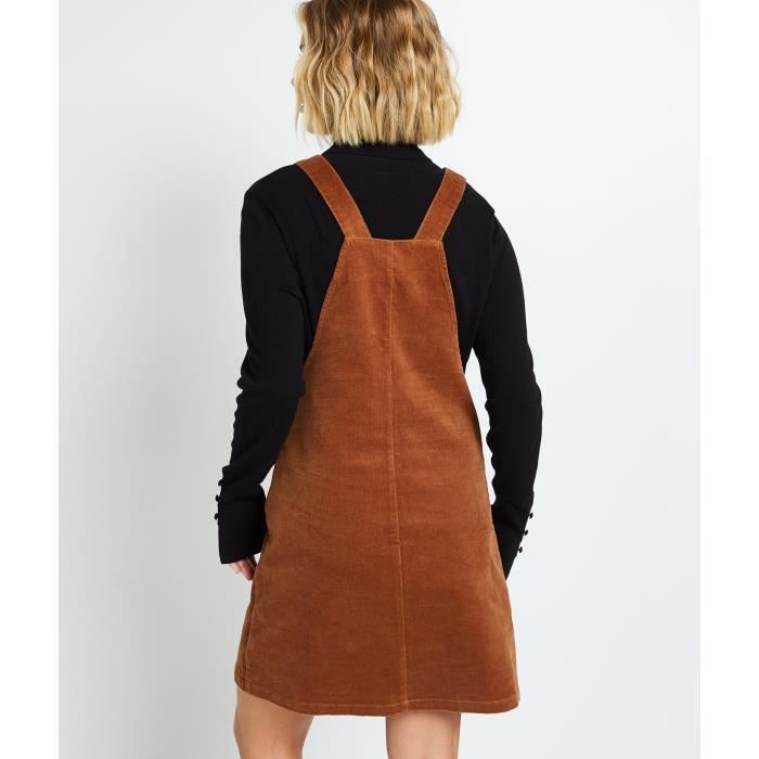 GRAIN DE MALICE Robe salopette en velours femme Marron fonce Cdiscount Pret a Porter