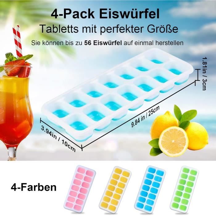 Lot De 4 Bacs À Glaçons Flexibles En Silicone Avec Couvercle Amovible