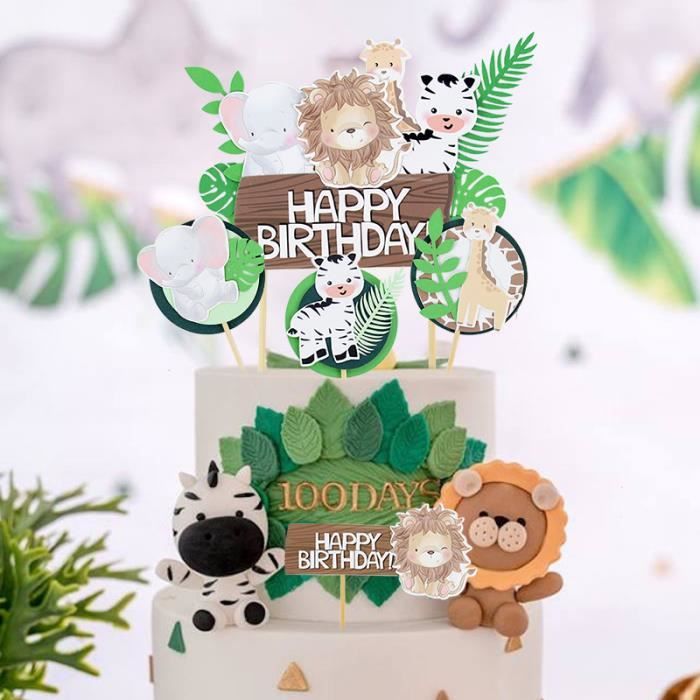 Lot de 16 décorations de gâteau pour 1er anniversaire, jungle safari,  forêt, animaux de la forêt, figurines de gâteau 1er anni[1061] - Cdiscount  Maison
