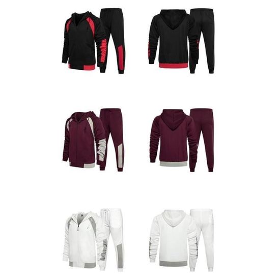 Survêtement Homme 2 Pièces Couleur Unie – Sweat à Capuche Et Pantalon Jogging Décontracté Automne/Hiver Avec Poches