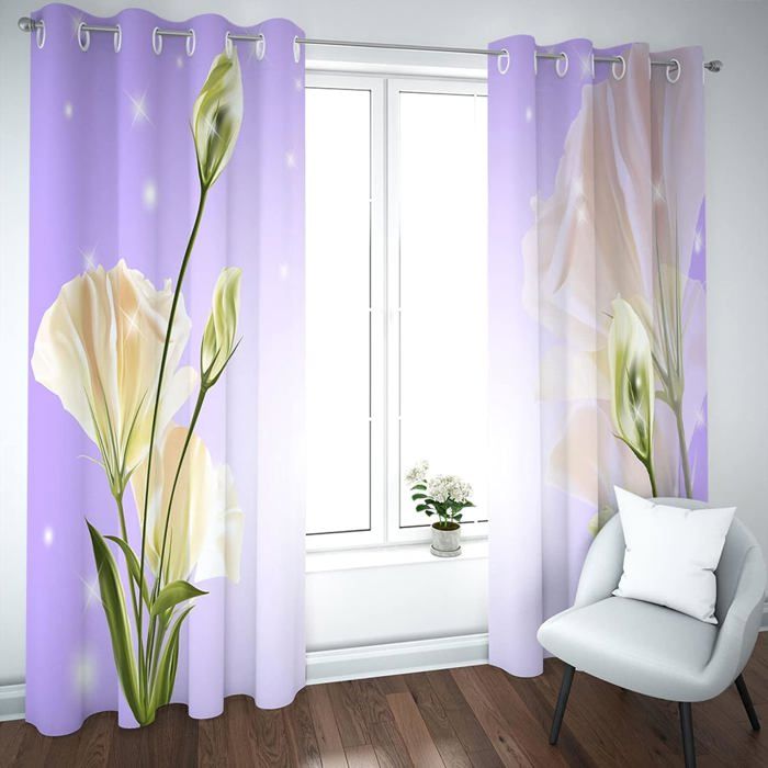 Rideaux Occultants Violet Fleurs Lilas - Lot De 2, 110x215 Cm - Thermique Et Anti-bruit - Pour Chambre Enfant
