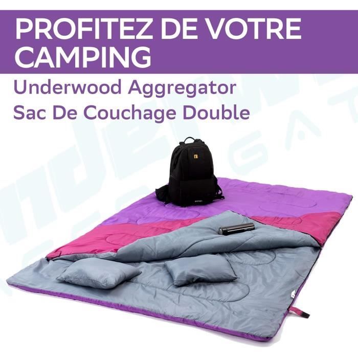 SAC DE COUCHAGE - DUVET Double Sac de Couchage 2 Personnes 220 x 150CM avec  2 Oreillers et Sac de Transport Imperméable pour Camping - Cdiscount Sport
