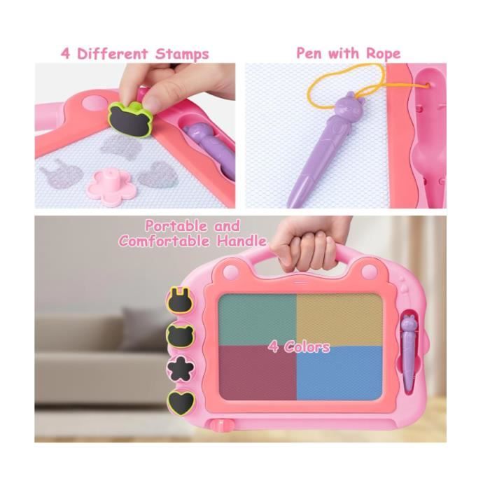 Ardoise Magique AKOFIC Avec Pieds – Tableau Magnétique 4 Couleurs – 9 Pouces – Tampons Et Accessoires – Cadeau éducatif 3-6 Ans