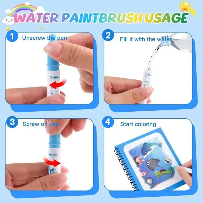2 Livres De Dessin Magique à L’eau Réutilisables – Avec Stylos, Thèmes Espace Et Animaux, Cadeau Créatif Pour Enfants