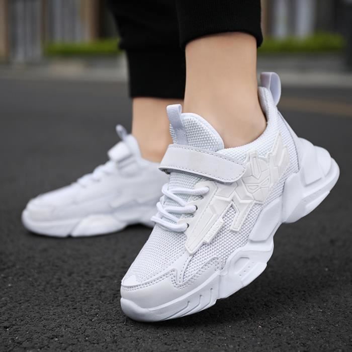 Basket Enfant Exportatif Chaussures Garcon Fille Scratch Plat Synthetique Blanc Blanc Cdiscount Chaussures