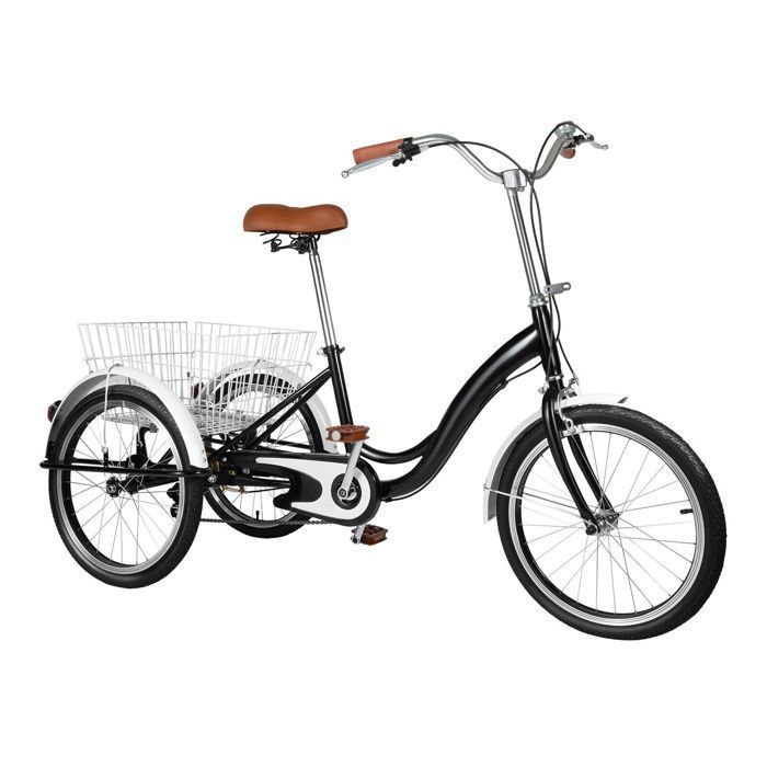 Noir 20 pouces 3 roues Velo 1 vitesse Tricycle pour adultes avec panier a provisions Cdiscount Sport