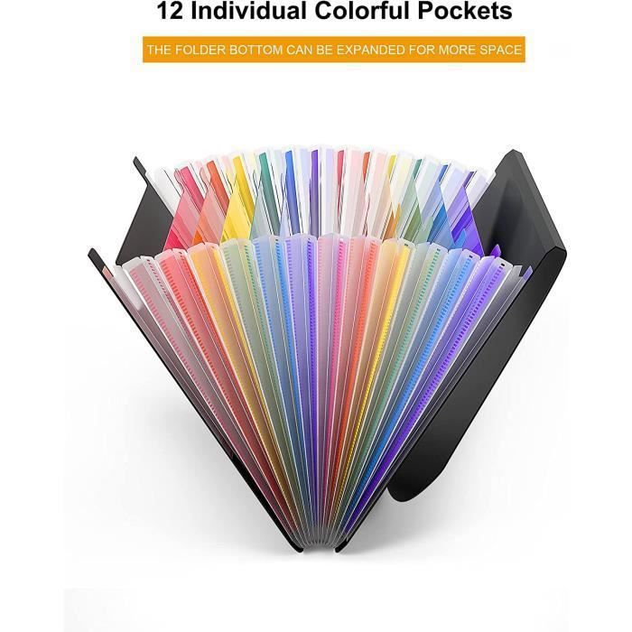 Lot De 3 Trieurs A4 Colorés - Porte-documents à Soufflet Avec Onglets - Matériau PP Imperméable - Fermeture Pression