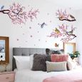 Stickers muraux FLEURS DE Pêcher & OISEAUX,autocollant sticker mural arbre branche plantes pour salon couloir chambre d'enfant Déco-3