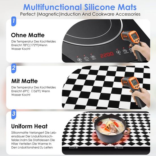 Protection Cuisine Facile Nettoyage Protection Plaque Induction KitchenRaku 78x52cm - Silicone Alimentaire Anti-rayures Tapis Silicone Magnétique 78x52cm Kitchenraku