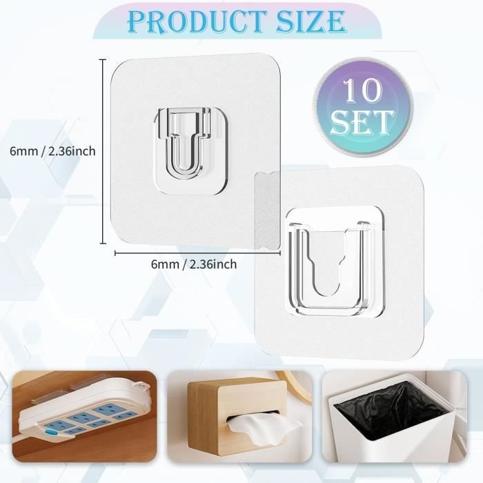 Lot De 20 Crochets Adhésifs Pour Tableau | 17 X 28 Mm | Charge Max 500 G | Fixation Facile Photos Et Affiches