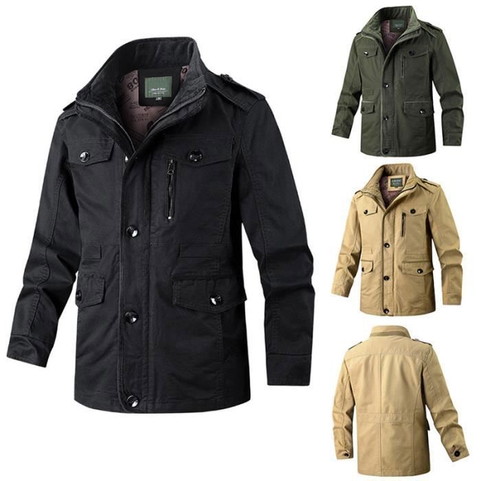 Veste Homme Mi Longue Multi poche Mode 100 Coton Couleur unie Veste Casual Coupe Vent Confortable Blouson Hommes Kaki Kaki Cdiscount Pret a Porter