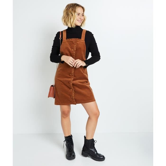 GRAIN DE MALICE Robe salopette en velours femme Marron fonce Cdiscount Pret a Porter