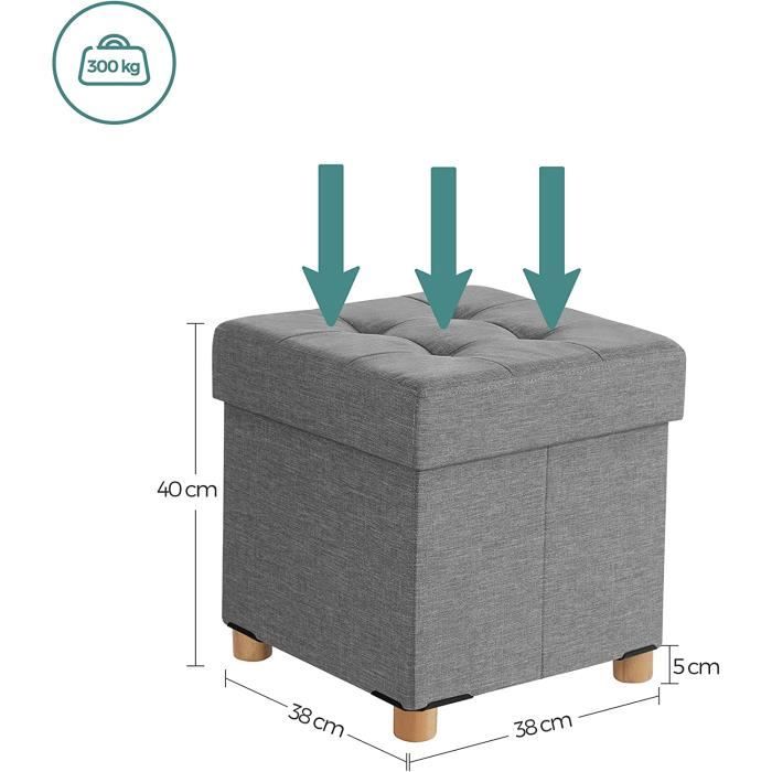 BRIAN & DANY Coffre de Rangement 32x32x32.5cm, Le Lin Pouf Rangement avec capacité de Rangement en Bois Massif avec Couvercle, Gris BRIAN & DANY Coffre de Rangement 32x32x32.5cm, Le Lin Pouf Rangement avec capacité de Rangement en Bois Massif avec Couvercle, Gris