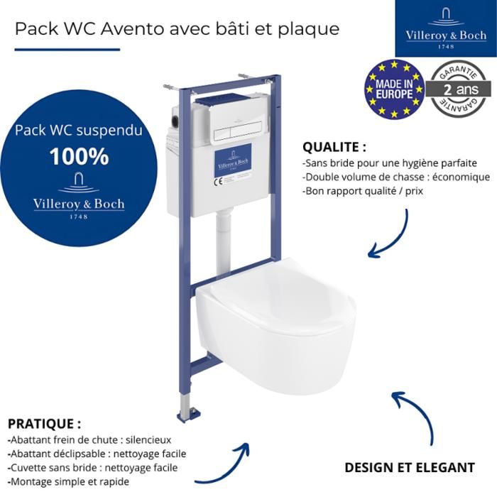 Pack WC suspendu sans bride VILLEROY ET BOCH Avento Bâti support - Main Image