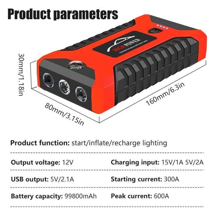 WELAN 99800mah Booster batterie 12V portable car Jump starter démarreur de  voiture urgence sans fil avec lampe - Cdiscount Auto