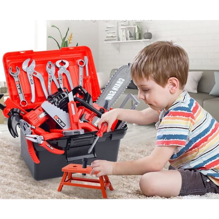 Boîte à Outils Enfant 2 En 1 – Établi Transformable Avec Perceuse électrique – Cadeau 3-7 Ans – 38 Vis