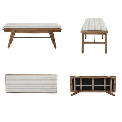 Banc Ottoman Rembourré En Lin Avec Pieds En Bois Massif