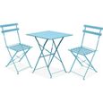 Ensemble table bistrot de jardin et 2 chaises pliantes - Acier - Oviala - Bleu-0