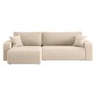 LOUNGITUDE Canapé d'angle ALYA convertible et réversible 4 places en velours cotelé - Beige