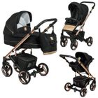 EMJOT NERI Trio 3en1 – Poussette Bébé avec Landau et Siège Auto i-Size, Noir Élégant, Châssis Or Rose, Pack Complet