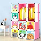 LENKENG Armoire De Rangement Etagère Plastique Enfants Rose, 12 Cubes Armoire Meuble de Chambre Pour Vêtements Chaussures Jouets Cartoon