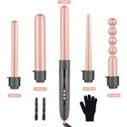 LUCKFEN - Fer à Boucler 5 en 1 - Kit de Boucleur LCD - Revêtement Céramique - Température Réglable - Rose