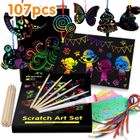 MEIDONG Enfants scratch art paper set, 107pcs rainbow magic scratch paper art craft, jeu de déclencheur d’imagination drôle