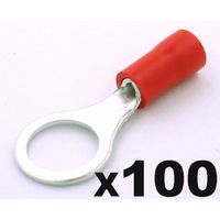 100x Cosse à sertir à œillet isolée- 8mm trou, rouge