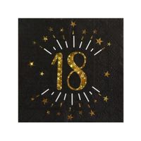 10 Serviettes papier Joyeux anniversaire 18 noir et or 33 x 33 cm - Noir